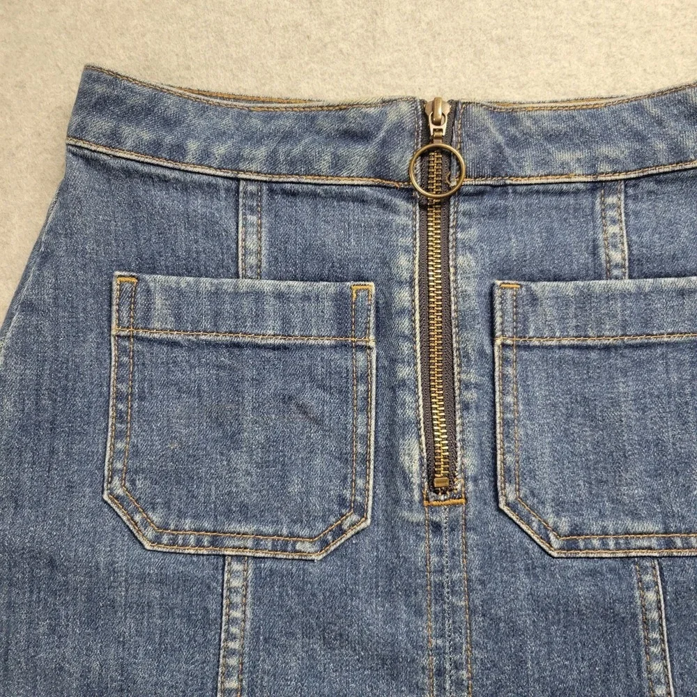 Madewell Denim Mini Skirt 24 Blue Front Zip Ring Pull Patch Pocket Jean